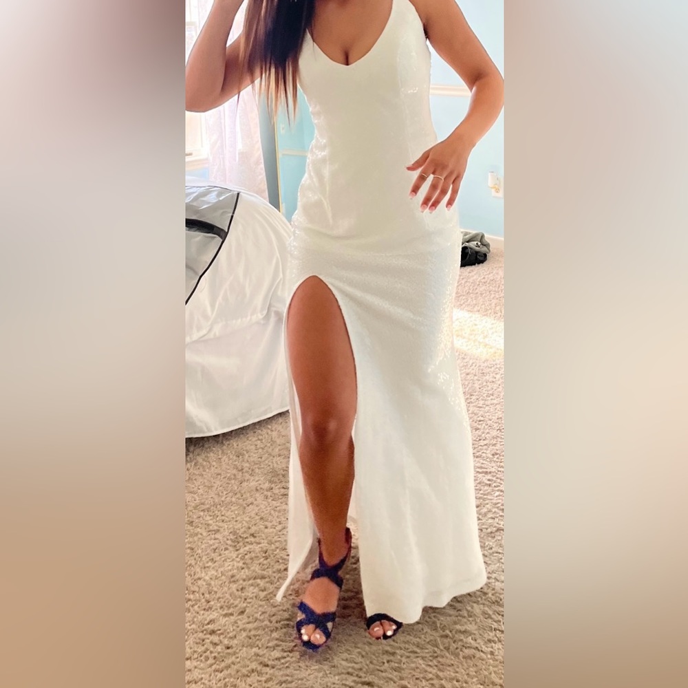 White sequins gown.   Perfect for prom!